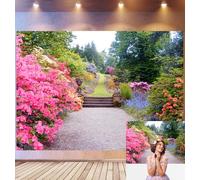 Bovlleetd 3,6x2,5m Fondo fotográfico Camino de mansión, escaleras de Piedra, jarrón Vintage, Camino de Grava Escena de Primavera, Fondo fotográfico Elegante, Accesorios de Studio para jardín