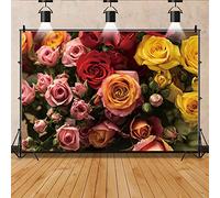 Bovlleetd 300x250cm Colorido Rosa Pared TelóN De Fondo Fresco Rojo Rosa Amarillo Rosas FotografíA Fondo 3D Flor Planta ImpresióN PatróN Telones De Fondo Ceremonia De Boda Bandera Decorativa