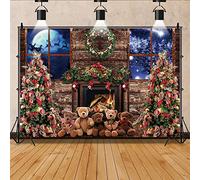 Bovlleetd 300x250cm Feliz Navidad TelóN De Fondo Adornos áRbol De Navidad Quema Chimenea FotografíA Fondo Retro Pared De Madera Fuera De La Ventana Fondo De Nieve