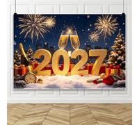 Bovlleetd 3x2,5m Fondo de Fotografía Año Nuevo 2027 Champán Dorado Fuegos Artificiales Ciudad Nevada Nocturna Fondo de Fotografía Decoración Árbol Regalo Navideño