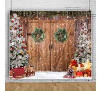 Bovlleetd 3x2.5m Navidad Puerta de Granero Fondo Árbol de Navidad Cubierto de Nieve Corona Caja de Regalo Escena de Nieve Fondo para Decor de Fiesta Navideña Accesorios de Estudio Fotográfico