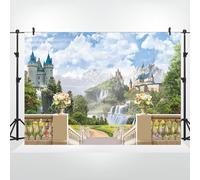 Bovlleetd 3x2m Fondo de fotografía de Paisaje Natural con Cascada, Lago, Castillo y montaña, Estilo Europeo, para balcón, jardín, Accesorios para fotografías de Retratos de niñas, Vinilo