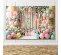 Bovlleetd 3x2m Fondo de Globos Rosa Azul Pastel Mariposa Flores, Cortina de Flores de Primavera, Fondo de Fotografía para Baby Shower Niña Cumpleaños Boda Sesión de Fotos