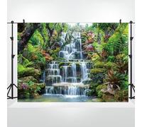 Bovlleetd 3x2m Fondo de Vinilo con Cascada, césped, Bosque, Flores, río, Piedra, Cascada, Naturaleza, Paisaje, fotografía, Fondo, Selva Tropical, Paisaje, Papel Tapiz para decoración del hogar