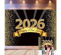 Bovlleetd 4,2x3m Feliz Año Nuevo Fondo 2026 Escena Números de Brillo Dorado Celebración de la Cinta Lujoso 2026 Fondo Evento de Vacaciones Retrato Booth de Fotos Prop