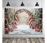 Bovlleetd 4.2x3m Feliz Navidad Bastón de Caramelo Fondo de Fotografía Escena de Nieve de Invierno Árbol de Navidad Fondo Decor de Fiesta de Nochevieja Banner Accesorios de Estudio Fotográfico