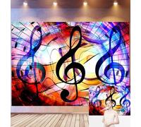 Bovlleetd 4,2x3m Fondo de Notas Musicales Vibrantes Clave de Sol Colorida y símbolos Musicales, Patrón Abstracto Iluminado con neón, Tema Musical artístico, Accesorios de Estudio fotográfico