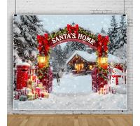Bovlleetd 4.2x3m Fondo de Tela Navidad Guirnalda de Lazos Rojos Linterna Reno Muñeco de Nieve Caja de Regalo Cabaña Nevada Bosque Invernal Fondo Decoración para Fiestas Festivas Accesorios de Foto