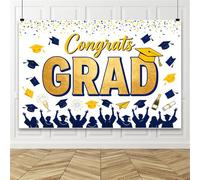 Bovlleetd 4.2x3m Graduación Decoraciones Clase de 2026,Graduaciones Azul Oro Gorra de graduación de Vinilo Fondo,Felicitaciones Grad Party Foto Fondo para la Escuela Secundaria de la Universidad
