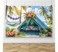 Bovlleetd 4.5x3m Fondo de Tienda Glamping Tropical con decoración Floral, Hamaca y Palmeras, para Fiestas de Verano, Eventos Hawaianos y sesiones fotográficas