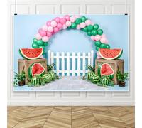 Bovlleetd 4.5x3m Fondo fotográfico con Arco de Globos de sandía, Fondo temático de sandía con Globos Rosa y Verde para Fiesta de Verano, cumpleaños y sesión de Fotos Baby Shower