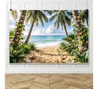 Bovlleetd 4.5x3m Fondo fotográfico de Playa Tropical acogedora, Palmeras, Luces Decorativas y Sendero de Estrellas de mar,para Fiestas de Verano, Eventos temáticos de Playa y cabinas fotográficas