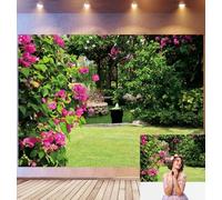 Bovlleetd 4,5x3m Fondo fotográfico Estanque de jardín Tropical, verdor exuberante, Flores Rosas, Patio sombreado Escena de Resort Relajante, Accesorios de Studio fotográfico Exterior para Lifestyle