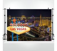 Bovlleetd 4.5x3m Telón de Fondo de Las Vegas Bienvenido a Las Vegas Cartel Letrero Ciudad Escena Nocturna Fondo de fotografía para Casino Poker Película Banner temático Accesorios para Fotos