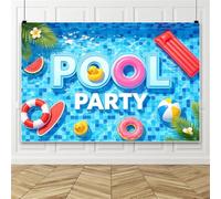 Bovlleetd 6x3m Fondo de Fotografía de Fiesta de Piscina con Azulejos Azules Fondo de Verano con Patito de Goma Flotador de Donut Pelota de Playa para Hawaiano Cumpleaños Fiesta en el de la Piscina