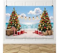 Bovlleetd 6x3m Fondo de Fotografía de Playa Navideña Tropical con 2 Árboles de Navidad Iluminados para Fiesta de Vacaciones de Verano Sesión de Fotos Familiar Cabina de Fotos de Estudio Accesorios