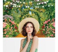 Bovlleetd 6x3m Fondo fotográfico Arco Tropical, Luces de Cadena, Flores Coloridas, Camino Naranja - Escena de jardín romántico, Accesorios fotográficos de Boda & Fiesta, Accesorios de Studio