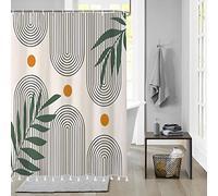 Bovlleetd Abstracto de Mediados de Siglo Cortina de Ducha con Borla Arco Patrón Beige Moderno Minimalista Decoración del Hogar Conjunto con 12 Ganchos Lavable Durable Poliéster Tela 180x200cm