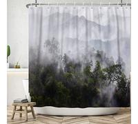Bovlleetd Cortina de Baño 152x183cm - Paisaje Natural de Bosque y Montaña en Niebla - Impermeable Con Ganchos para Decoración de Baños