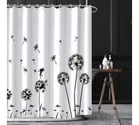 Bovlleetd Cortina de Ducha de Diente de león Blanco y Negro Cortina de baño de Elfo de Diente de león Volador Simple Diseño Floral de baño con Gancho Cortina de Arte Personalizable Impermeable