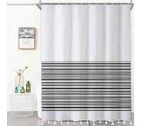 Bovlleetd En Blanco y Negro Cortina de Ducha Borla Cortina de baño de Granja Moderna Boho Cortina de Ducha de Tela a Rayas geométricas con Borlas para baño Decoraciones para el hogar 183x183cm