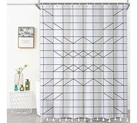 Bovlleetd En Blanco y Negro Cortina de Ducha con Borla Cortinas de Ducha de Tela de Granja Abstracta Moderna Boho para baño con Borlas Decoración de baño geométrica simétrica 183x183cm