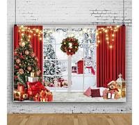 Bovlleetd Fondo de Ventana de Navidad para fotografía Winter Wonderland Nieve Glitter Santa Regalos Fondo de árbol de Navidad Familia Fiesta de año Nuevo Decoraciones de Papel Tapiz 250x180cm