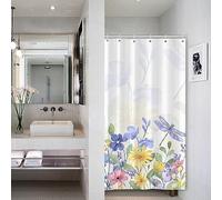 Bovlleetd Pequeño Cortina de Ducha Floral Azul Primavera Botánico Acuarela Flor Naturaleza Planta Cortina de Ducha para baño Juego de Cortina de Ducha Decorativa Dragonfly Art con Ganchos 92x183cm