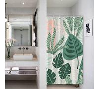 Bovlleetd Pequeño Puesto Cortina de Ducha Hoja Verde Naturaleza Cortina de Ducha Baño de Hojas botánicas Tropicales Planta Arte Abstracto Bañera RV y Camper Accesorios 92x183cm