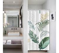 Bovlleetd Puesto botánico Cortina de Ducha Pequeña Hoja Verde Cortina de Ducha Patrón de la Planta de la Acuarela Elegante Cortina de Ducha con Hojas Doradas para bañera Elegante Decorativa 92x183cm