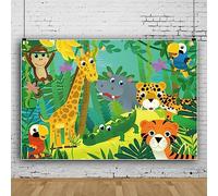 Bovlleetd Telón de Fondo de Animales de la Selva Salvaje Bosque de Dibujos Animados Jirafa Leopardo Tigre Hipopótamo Animal Fondo Decoración De Fiesta Temática del Zoológico 220x150cm