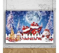 Bovlleetd Winter Wonderland Telón de Fondo Cuento de Hadas Navidad Muñeco de Nieve Papá Noel Regalo Copo de Nieve Luna Llena Fotografía Fondo Nochebuena Decoraciones para Fiestas 180x120cm