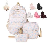 Bow Backpack 3Pcs Set for Girls, Preppy Daypack & Shoulder Bag Handbags, Kawaii Bow Nylon School Bags Crossbody Bag, for Teen, College, Primary and Secondary (Blue)