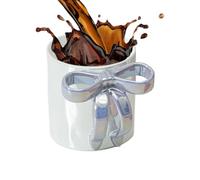 Bow Coffee Cup - Taza de café con lazo elegante | Taza grande decorativa para cocina ideal para zumo de naranja, chocolate caliente y agua