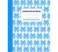 Bow Composition Notebook Blue: Cute Preppy Aesthetic Wide Ruled Journal with Coquette for Girls, Teens and Kids - 7.5x9.25 in