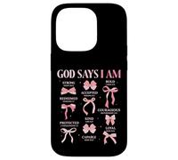 Bow God Say I Am Christian Girl Teen Women Biblia Verso Regalos Carcasa para iPhone 14 Pro