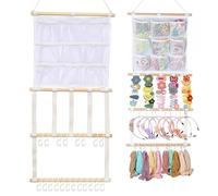 Bow Organizer - Large Capacity Portable Storage Holder, Headband Hair Organizer with Wall Mounted Mesh Ribbons, Cute Display Decor, Hanging Rack, Closet Door Storage for Girls Hair Accessories Inside