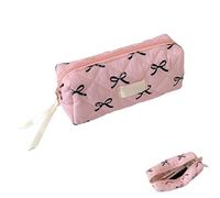 Bow Pencil Pouch - Pequeña bolsa de maquillaje acolchada, bolsa de cosméticos de algodón floral | Estuche portátil para bolígrafo, bolsa de inodoro, artículos de aseo de viaje coloridos para el