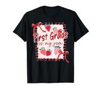 Bow Strawberry First Grade Is My Jam Teacher Equipo de primer grado Camiseta