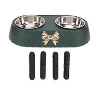 Bow Tie Pet Double Bowl Elevated Cat Food Bowl Stainless Steel Dog Cat Food Water Dish Set Non Slip Elevated Feeder with i Tip Design Easy to Clean (Verde Oscuro)