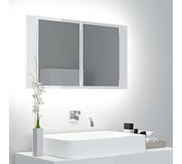 BOWEKAM Armario con espejo de baño LED de color blanco brillante, 80 x 12 x 45 cm, muebles acrílicos, armarios y almacenamiento, unidades de tocador, unidades de tocador de baño