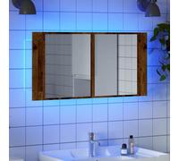 BOWEKAM Armario con espejo LED de madera vieja de 90 x 12 x 45 cm, madera de ingeniería