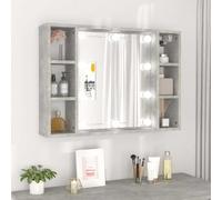 BOWEKAM Armario de espejo con LED de hormigón gris, 76 x 15 x 55 cm, muebles, armarios y almacenamiento