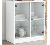 BOWEKAM Armario lateral para casa y jardín con puertas de cristal, color blanco, 68 x 37 x 75,5 cm, elección de muebles