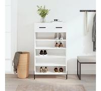 BOWEKAM Armario y zapatero de almacenamiento, color blanco brillante, 60 x 35 x 105 cm, madera de ingeniería