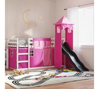 BOWEKAM Camas y accesorios-Camas y marcos de cama-Litera sin colchón con tobogán y cortinas rosa 90x200 cm