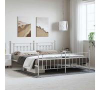 BOWEKAM Camas y accesorios - Camas y marcos de cama - Marco de cama de metal sin colchón con estribo blanco 193 x 203 cm