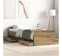 BOWEKAM Camas y accesorios-Camas y marcos de cama-Marco de cama sin colchón, roble artesanal, 90 x 190 cm, madera de ingeniería individual