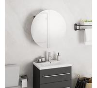 BOWEKAM Casa & Jardín-Armario Baño con Espejo Redondo Y LED Gris 40x40x17.5 cm-Selección de Muebles