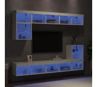 BOWEKAM Centros de entretenimiento y soportes de TV, 8 unidades de pared para TV con LED de madera blanca